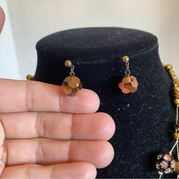 Beaded Necklace & Earring Set Faceted Glass Copper Gunmetal Layered Necklace - Picture 2 of 16